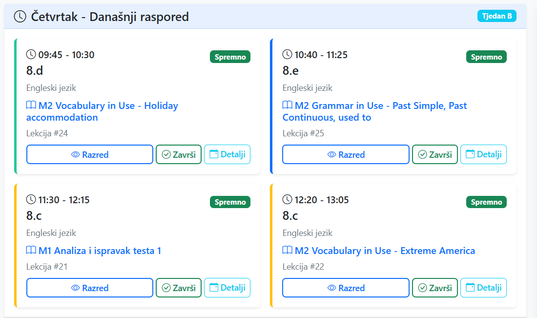 Dnevni pregled nastave u Učiteljki