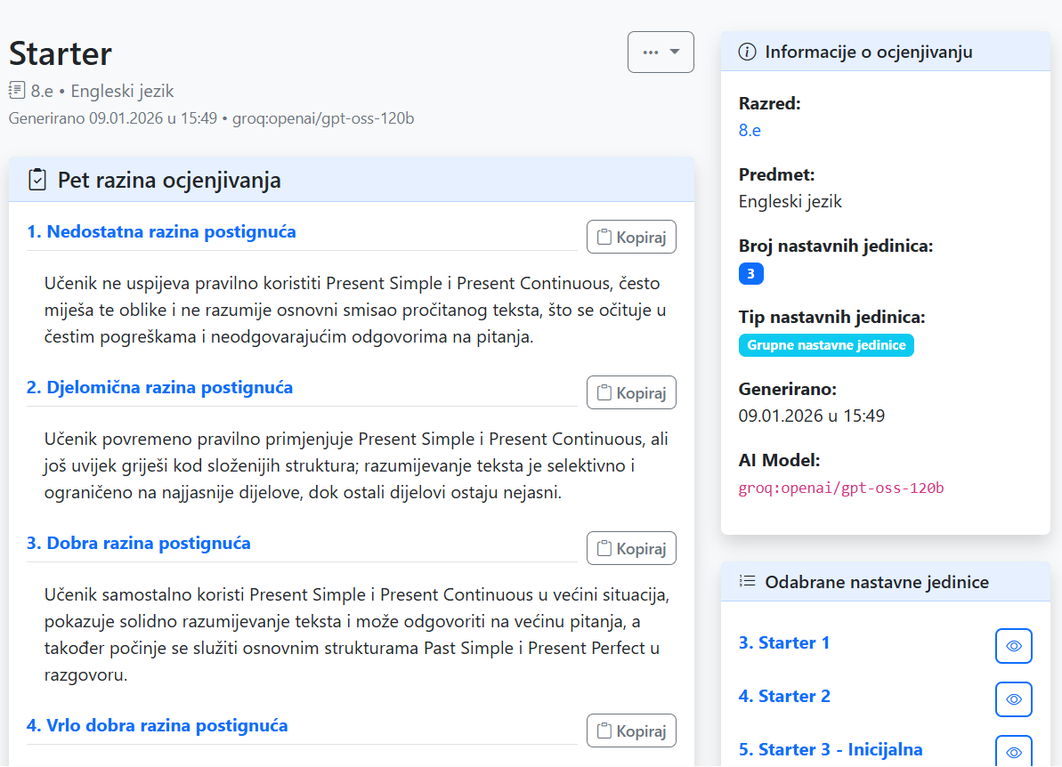 AI kriteriji ocjenjivanja